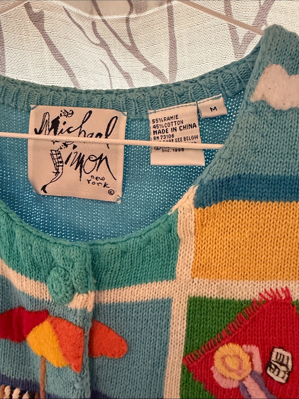 Michael Simon Colorful Beach Scene Knit Vest with Patchwork Panels - Picture 2 of 4